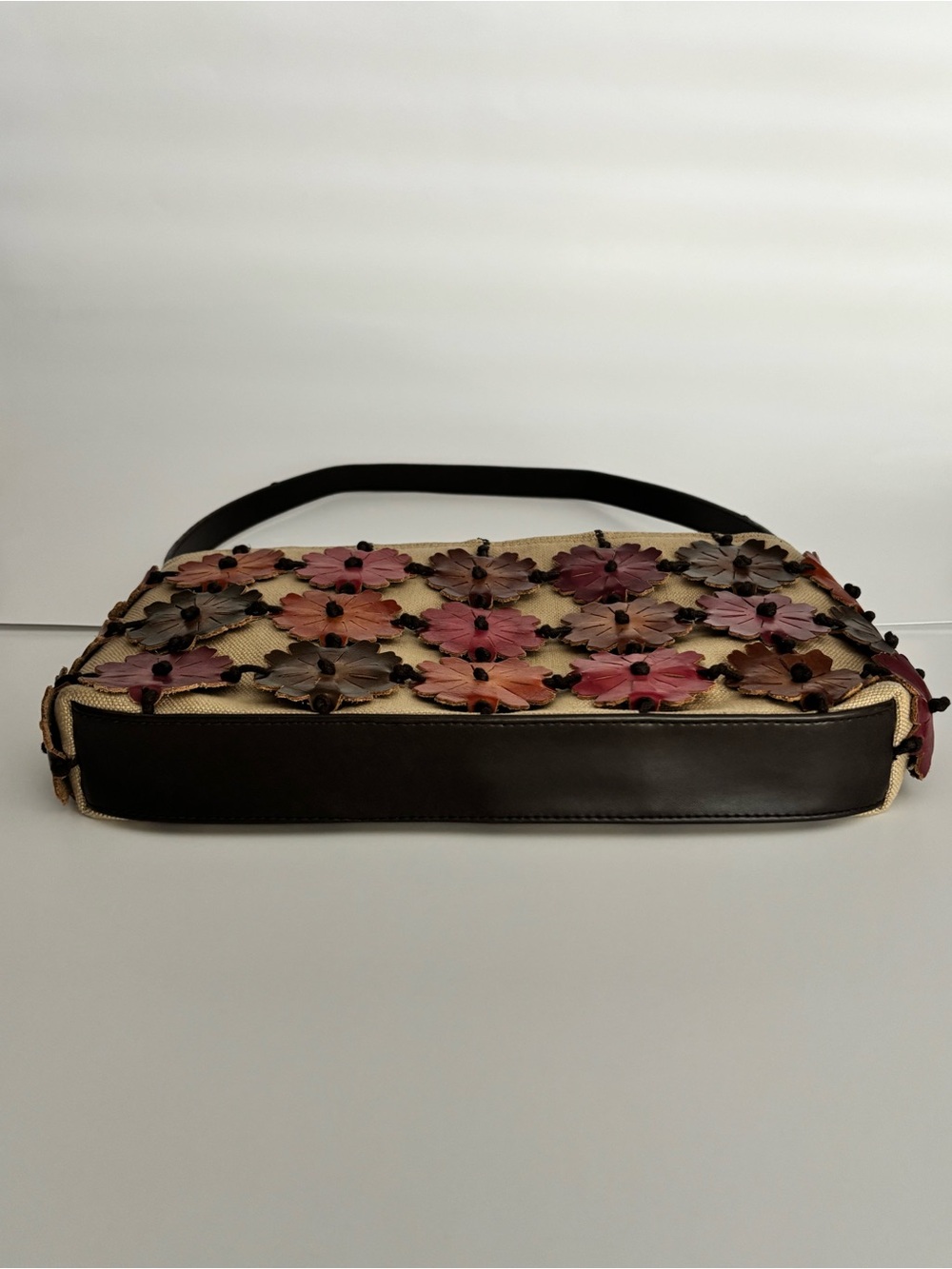 Rolfs Linen & Leather Floral Appliqué Shoulder Bag Boho - Picture 6 of 6